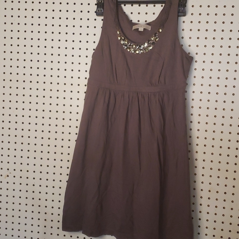 Loft petites dress small EUC brown with rhinestone accent - Picture 1 of 5